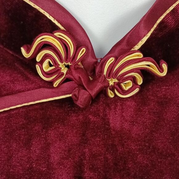 Elegant Velvet Burgundy 3/4 Sleeve Side Slits Cheongsam Dress sz L Whimsigoth - Picture 7 of 13